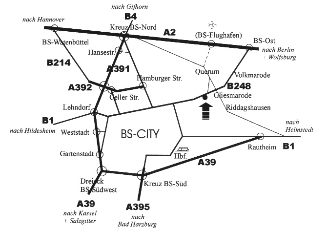 street map (for customers coming from Hanover, Hildesheim, Peine, Salzgitter, Goslar, Bad Harzburg, the Harz Mountains, Wolfenb&uuml;ttel, Helmstedt, Wolfsburg, Gifhorn, Celle, Magdeburg or Berlin)